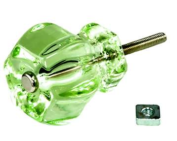 1 1/2 Inch Depression Green Glass Knobs