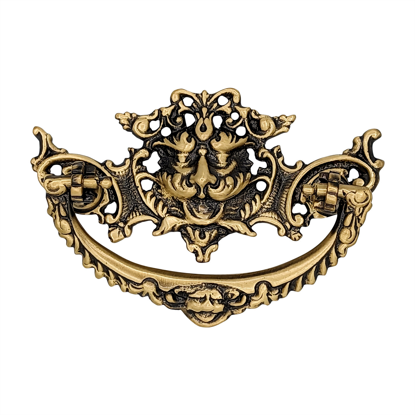 4 1/8 Inch Solid Brass  Rococo Gargoyle Bail Pull (Antique Brass Finish)
