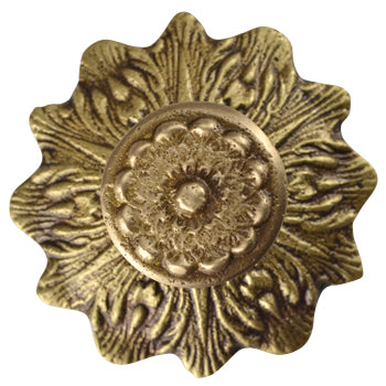 2 2/5 Inch Solid Brass Victorian Sunflower Knob (Antique Brass Finish)