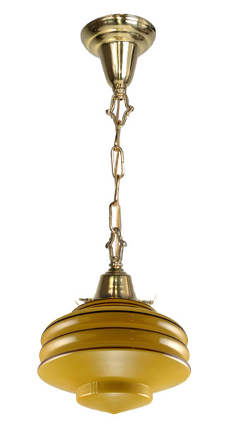 27 3/4 Inch Orange Art Deco Style Glass Chain Pendant (Polished Brass Finish)