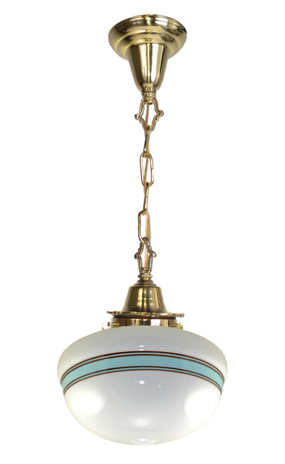27 3/4 Inch Blue Striped Glass Chain Pendant (Polished Brass Finish)