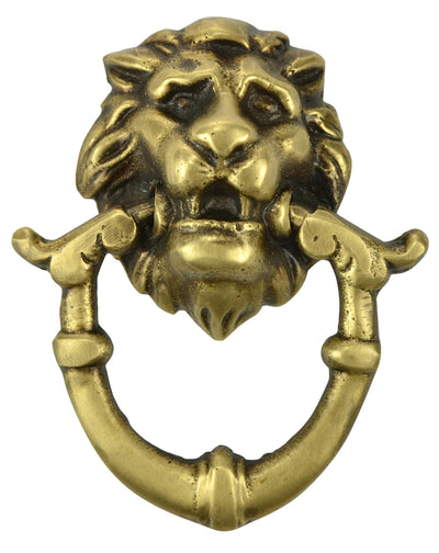 2 4/5 Inch Solid Brass Baroque / Rococo Lion Drop Pull (Antique Brass Finish)