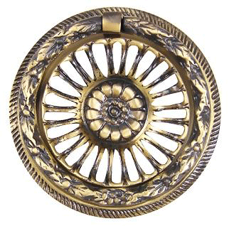 3 5/8 Inch Solid Brass Radiant Flower Drawer Ring Pull (Antique Brass)