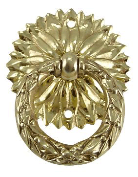 2 Inch Solid Brass Radiant Leaves Drawer Ring Pull Polished Brass