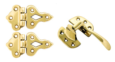 Solid Brass Right Hand Hoosier or Ice Box Hardware 4-Piece Set (Polished Brass Finish)