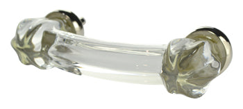 4 Inch Overall (3 Inch c-c) Crystal Clear Glass Bridge Handle (Polished Chrome Base)