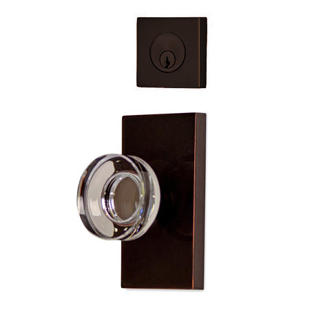 EMTEK Modern Square Entryway Set with Crystal Disc Knob (Several Finishes Available)