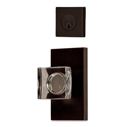 EMTEK Modern Square Entryway Set with Crystal Square Knob (Several Finishes Available)