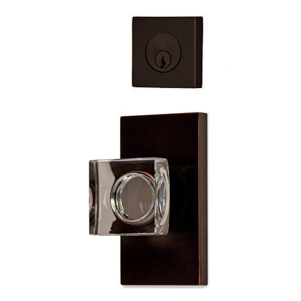 Modern Square Entryway Set with Crystal Square Knob (Several Finishes Available)