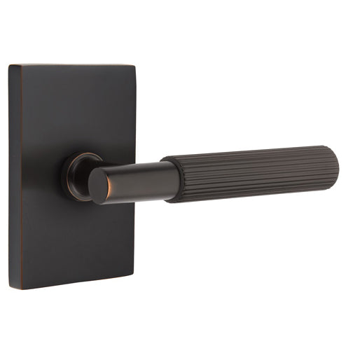 EMTEK Emtek T-Bar Straight Knurled Lever With Modern Rectangular Rosette (Several Finishes Available)