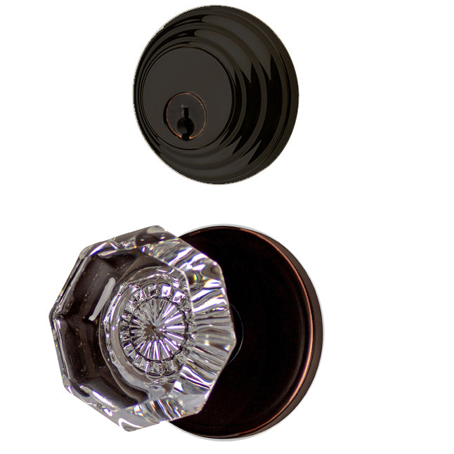 EMTEK Classic Disc Low Profile Entryway Set with Crystal Octagon Knob (Several Finishes Available)