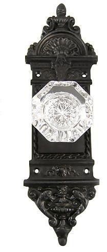 Providence Octagon Glass Door Knob With Ornate Backplate
