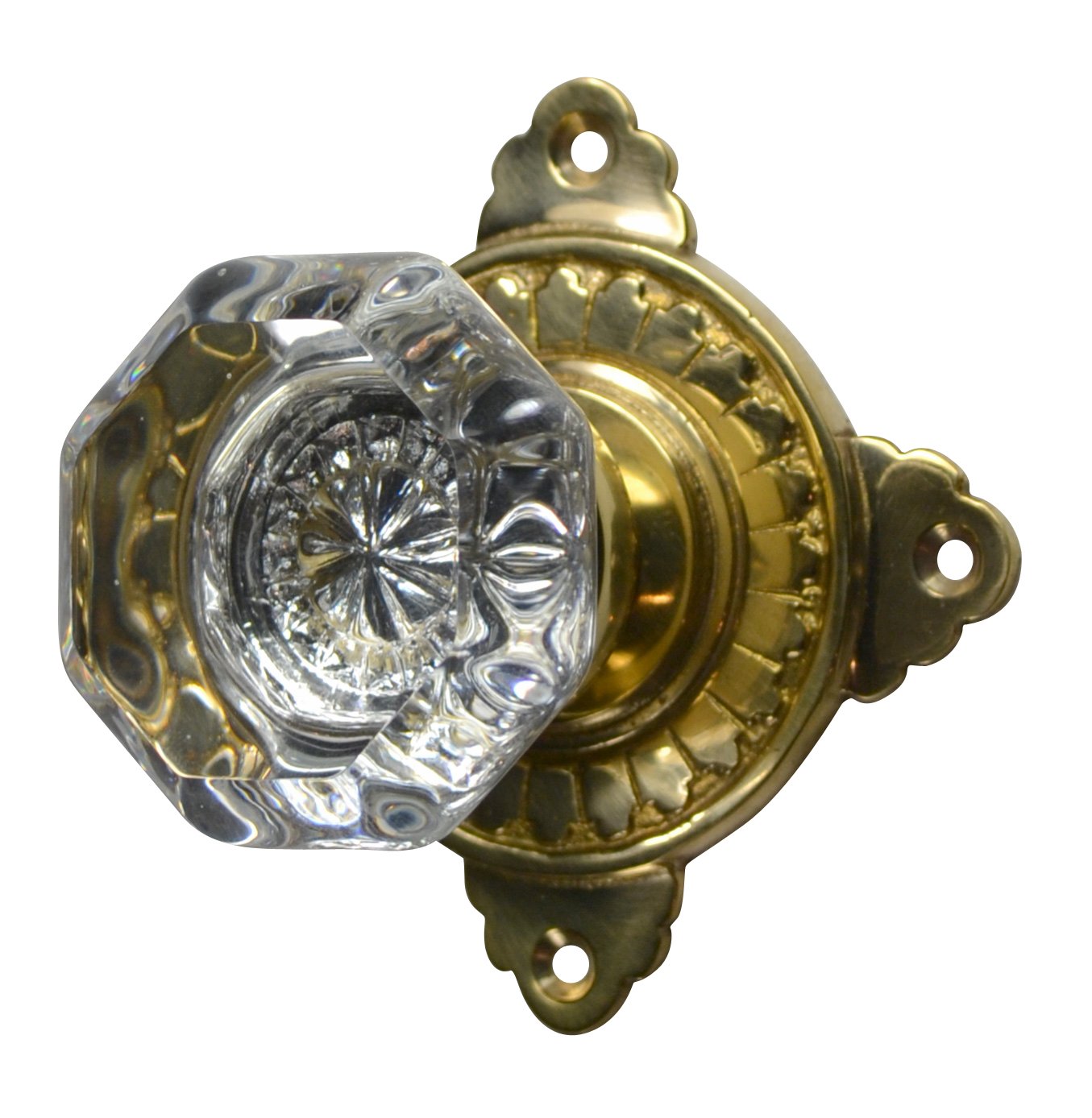 (Several Finishes Available) Providence Octagon Crystal Door Knob with Art Deco Rosette