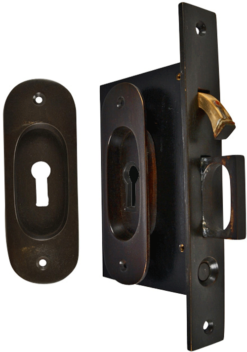Traditional Oval Pattern Single Pocket Privacy (Lock) Style Door Set (Oil Rubbed Bronze)