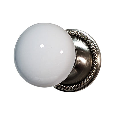 White Porcelain Door Knob with Georgian Roped Rosette (Several Finishes Available)