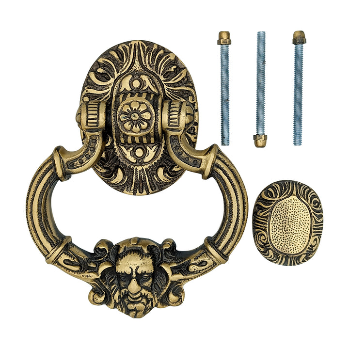 COPPER MOUNTAIN HARDWARE 7 Inch (3 3/8 Inch c-c) Neptune Door Knocker in Solid Brass (Antique Brass Finish)