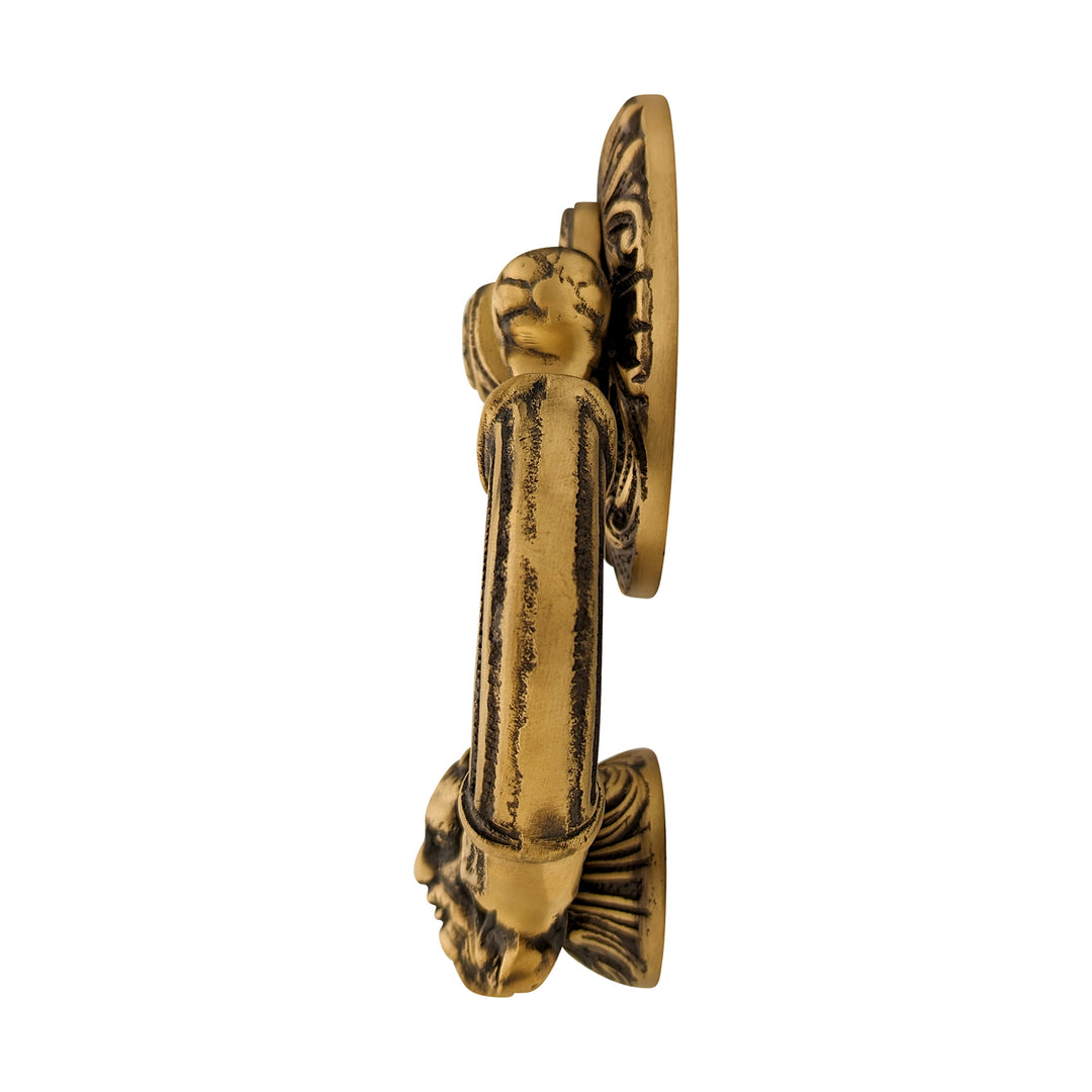 COPPER MOUNTAIN HARDWARE 7 Inch (3 3/8 Inch c-c) Neptune Door Knocker in Solid Brass (Antique Brass Finish)