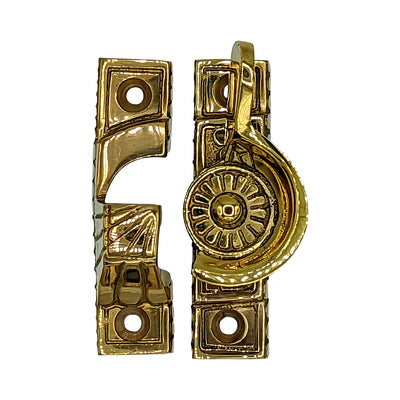 Solid Brass Art Deco Style Window Sash Lock (Polished Brass Finish)