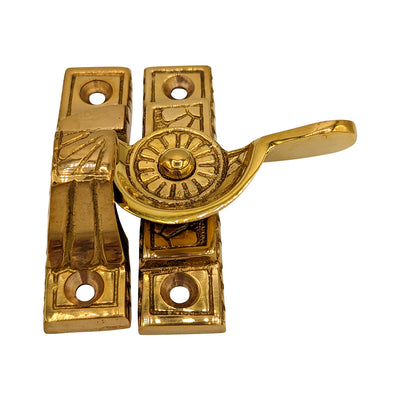 Solid Brass Art Deco Style Window Sash Lock (Polished Brass Finish)