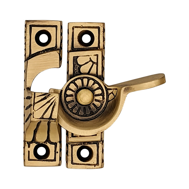 Copper Mountain Hardware Solid Brass Art Deco Style Window Sash Lock (Antique Brass Finish)