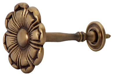2 7/8 Inch Wide Solid Brass Curtain Tie Back - Large Flower Button (Antique Brass Finish)