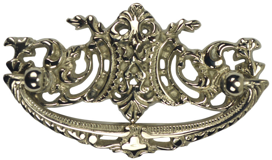 4 Inch Overall (3 Inch c-c) Solid Brass Baroque / Rococo Bail Pull (Polished Nickel Finish)