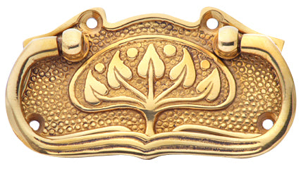 3 3/4 Inch Leaf Pattern Solid Brass Drawer Pull - Hand Hammered Design (Polished Brass Finish