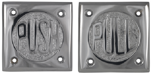 2 3/4 Inch Brass Classic American "Pull" & "Push" Signs (Polished Chrome Finish)