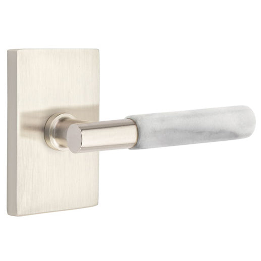 EMTEK Emtek T-Bar White Marble Lever With Modern Rectangular Rosette (Several Finishes Available)