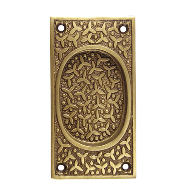 Rice Pattern Solid Brass Pocket Door Pull or Sash Lift (Antique Brass Finish)