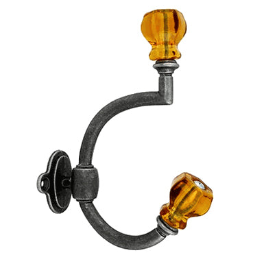 Glass Antique Pewter Coat Hook: Warm Amber Glass