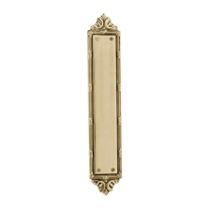 13 3/4 Inch Solid Brass Ribbon & Reed Push Plate (Lacquered Brass Finish)