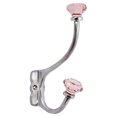 7 Inch Solid Brass Coat Hook & Old Town Pink Glass Knobs (Brushed Nickel Finish)