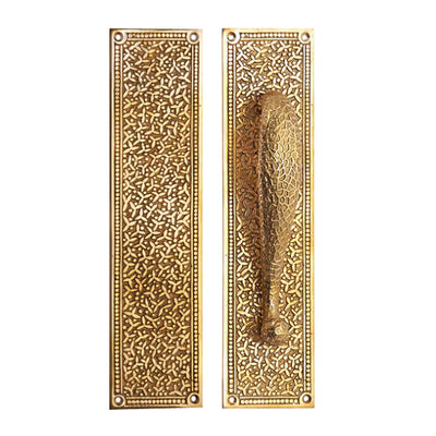 12 Inch Solid Brass Rice Pattern Door Pull and Push Plate (Polished Brass Finish)
