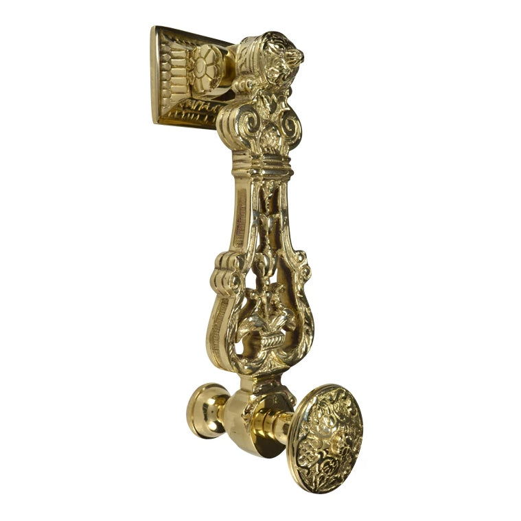9 Inch (7 3/4 Inch c-c) French Empire Style Lost Wax Cast Door Knocker (Polished Brass Finish)
