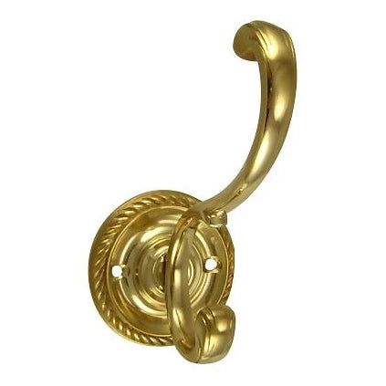 Solid Brass Georgian Roped Coat Hook (Polished Brass Finish) Copper Mountain Hardware