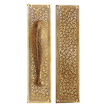 12 Inch Solid Brass Rice Pattern Door Pull and Push Plate Set (Lacquered Brass Finish)