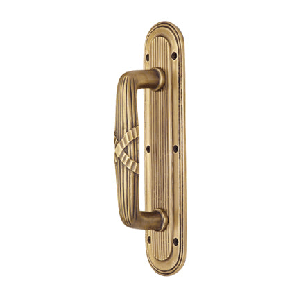 COPPER MOUNTAIN HARDWARE 10 1/2 Inch Art Deco Style Door Pull and Plate (Antique Brass Finish)