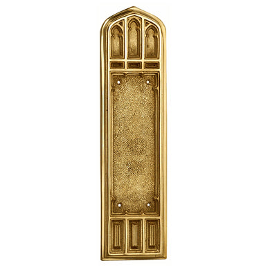 COPPER MOUNTAIN HARDWARE 12 1/4 Inch Gothic Push Plate (Polished Brass Finish)