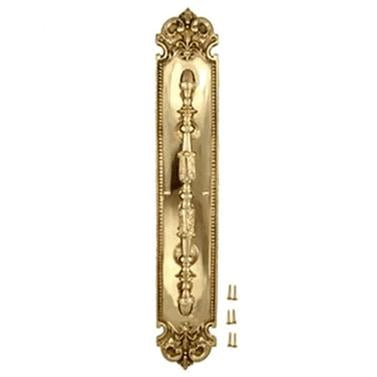 18 Inch Solid Brass Traditional Fleur-De-Lis Door Pull & Plate Set (Polished Brass Finish)
