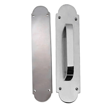 12 Inch Solid Brass Traditional Oval Push and Pull Plate Set (Polished Chrome Finish)
