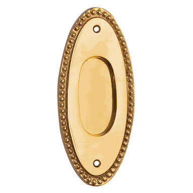 5 7/8 Inch Solid Brass Oval Beaded Door Pull (Polished Brass Finish)