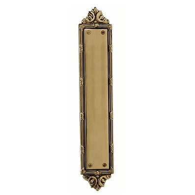 13 3/4 Inch Solid Brass Ribbon & Reed Push Plate (Antique Brass Finish)