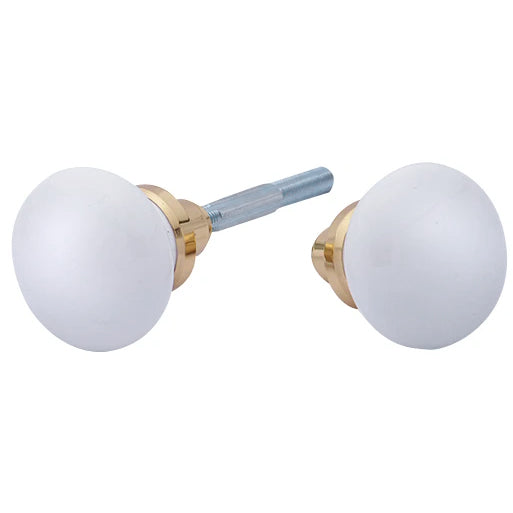 White Porcelain Spare Door Knob Set in a Polished Brass Finish - Spare Set with Spindle
