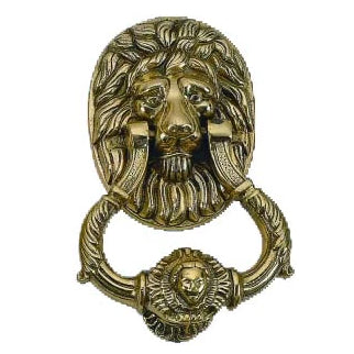7 1/4 Inch (3 3/4 Inch c-c) Large Ornate Lion Door Knocker (Polished Brass Finish)