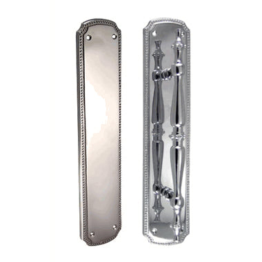 11 1/2 Inch Solid Brass Beaded Pull & Push Plate Set (Polished Chrome Finish)