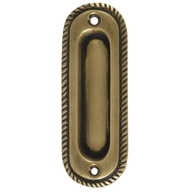 COPPER MOUNTAIN HARDWARE Oval Georgian Roped Solid Brass Pocket Door Pull Antique Brass Finish