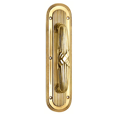 10 1/2 Inch Art Deco Style Door Pull and Plate (Polished Brass Finish)