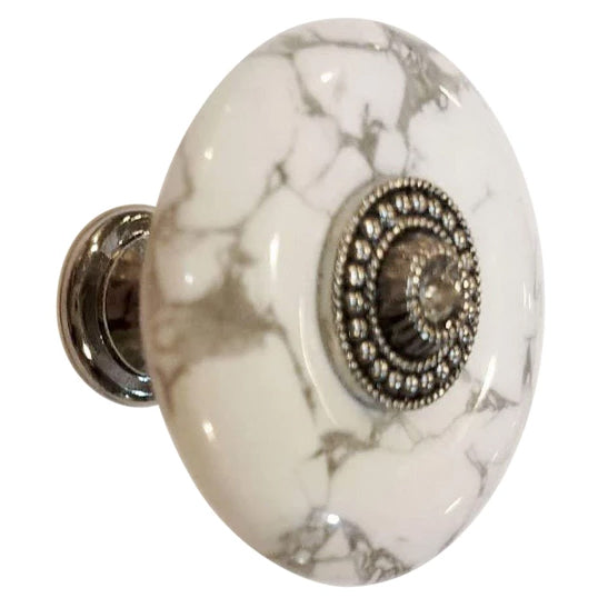 COPPER MOUNTAIN HARDWARE 1 3/8 Inch White Howlite Cabinet and Furniture Knob (Polished Chrome Finish)