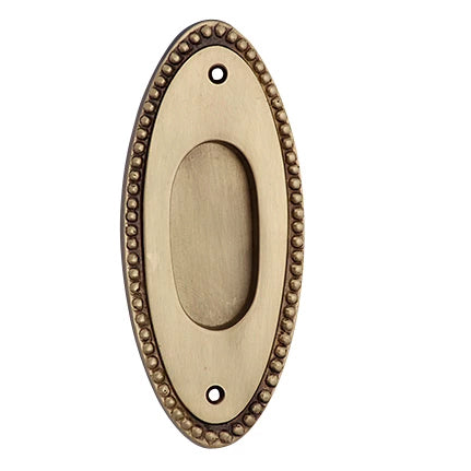 5 7/8 Inch Solid Brass Oval Beaded Door Pull (Antique Brass Finish)